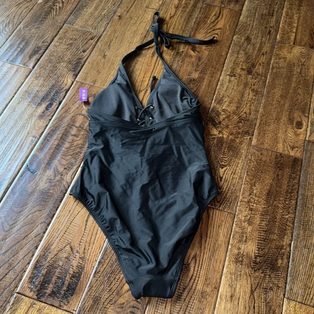 Adore Me Black Emery Contour One Piece Halter Swimsuit